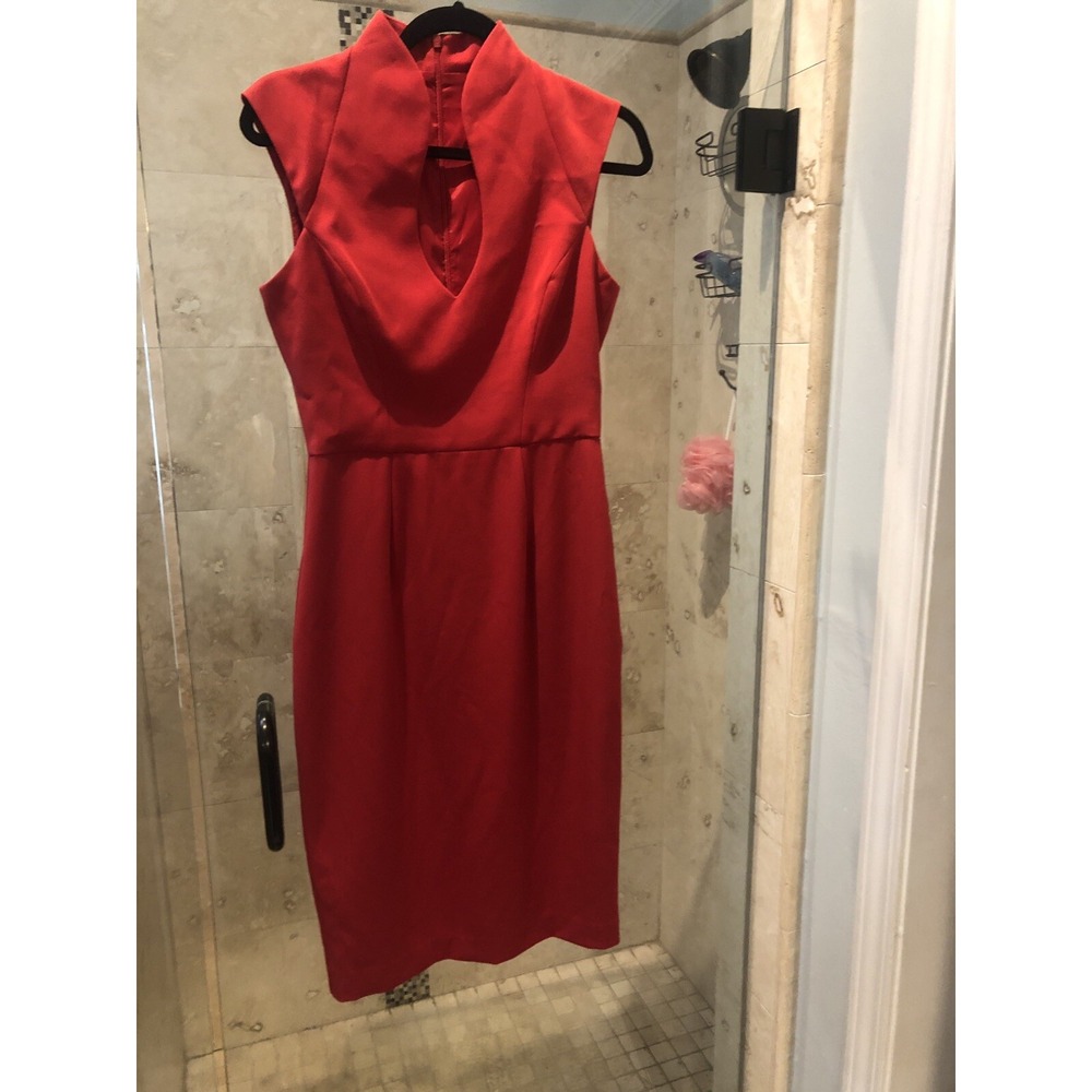 Black Halo Womans Size 4 Red Midi Sheath Dress High neckline